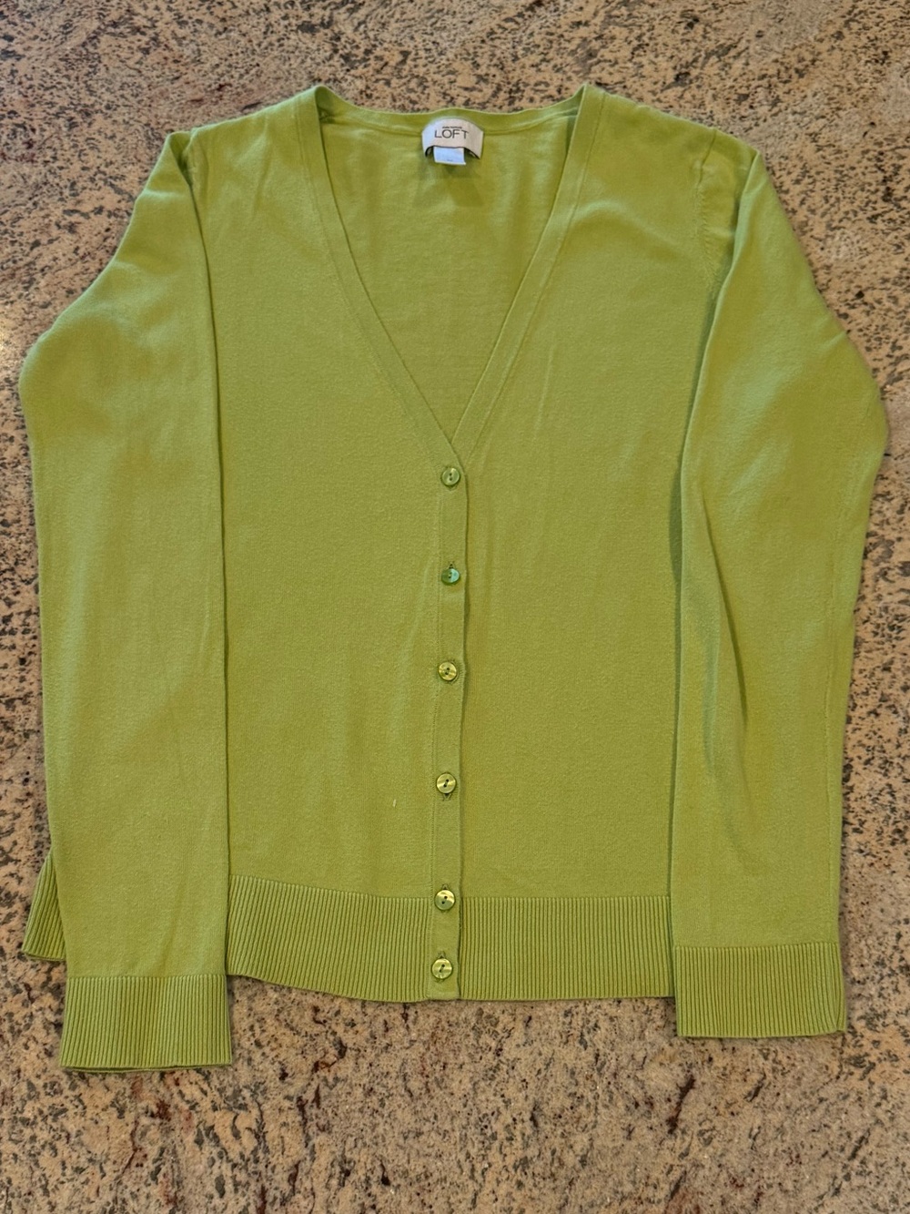 LOFT Bright Lime Green V-Neck Button Cardigan